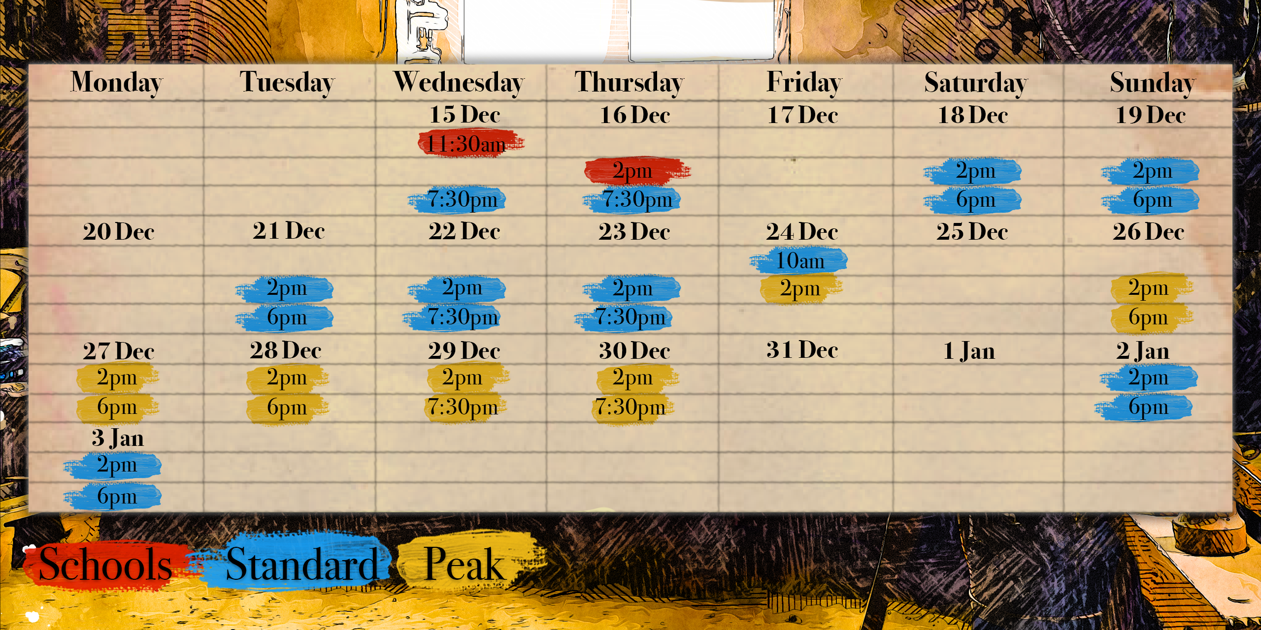 pinocchio schedule