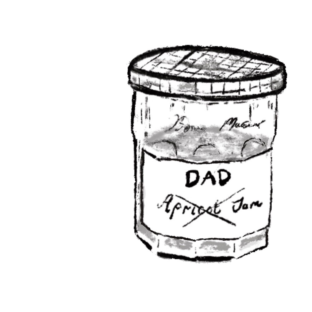Illustration of a jam jar containing ashes, by Lucy Jollow